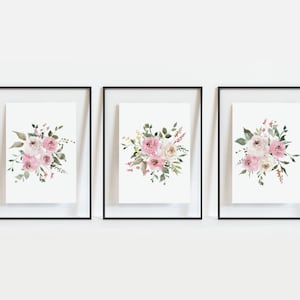 Blush Pink Peonies Print Set: Sage Green Botanical Wall Art