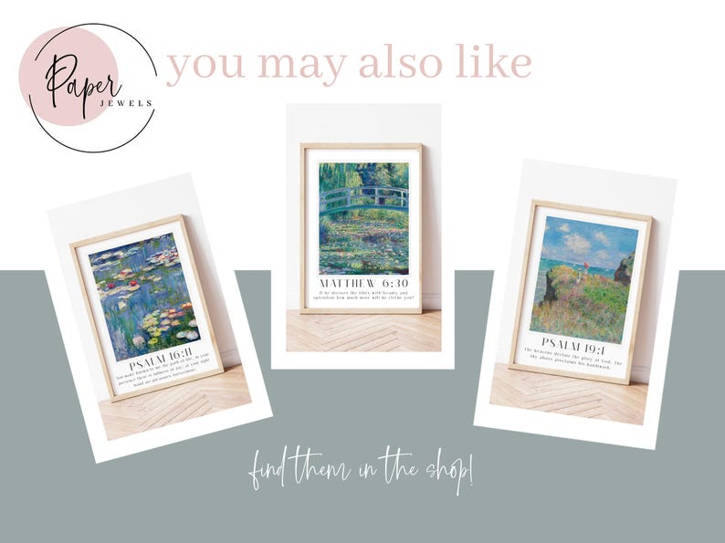 Claude Monet Christian Wall Art Set of 3, Bible Verse Prints with Psalms 9 16 & 19 Scripture Decor, Religious gift ideas, Monet Bible Prints image 10