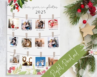 Family Photo Collage Template 2025: Christmas Keepsake Wall Art (Digital Download), Christmas Photo Card, Editable Template, Year in Review