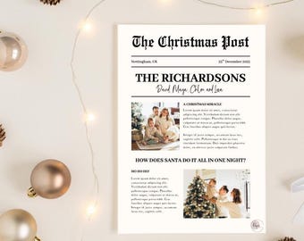 Christmas Newsletter Editable Template: Family Year in Review (Canva), Custom Newspaper, Family Newsletter, Christmas Photo Card,