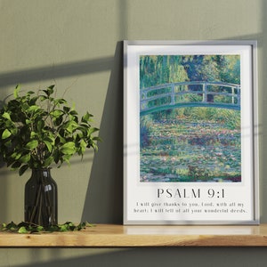 Monet Psalms print gift set shown as nursery wall art or spiritual bedroom decor