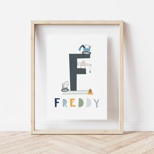 Set of 3 transport nursery prints, personalised baby gift, vehicle tractor digger construction nursery, play room poster, boys room art image 2