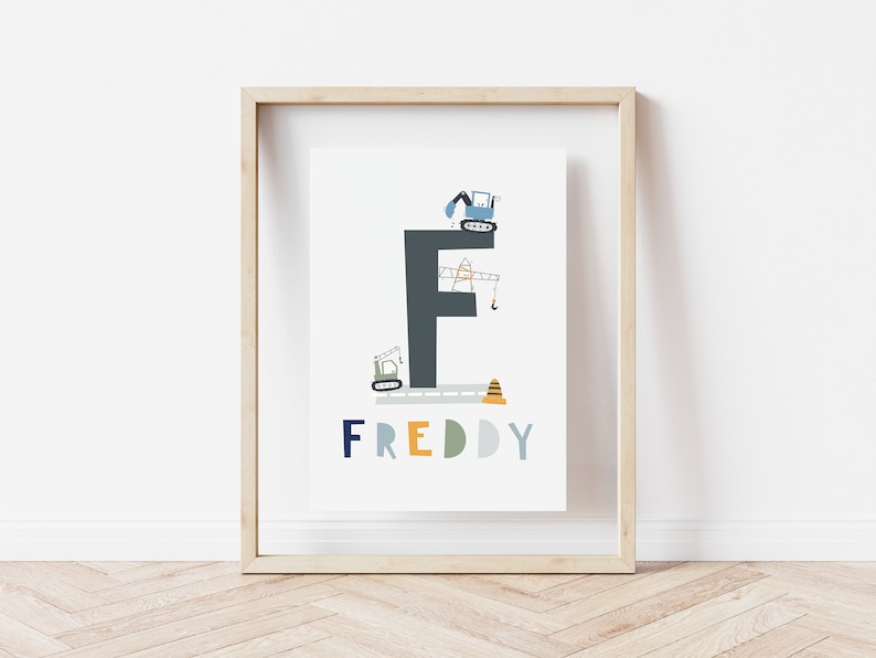 Set of 3 transport nursery prints, personalised baby gift, vehicle tractor digger construction nursery, play room poster, boys room art image 2