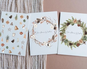Rustic Christmas Boxed Card Set, Botanical Holiday Cards Pack, Neutral Christmas Cards, Modern Wreath Cards, Minimalist Xmas Stationery