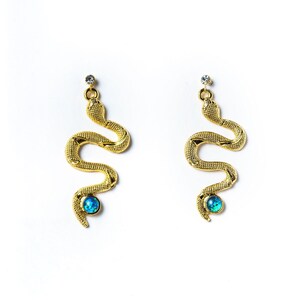 Diamante Gold Opal Snake Serpent Earrings l October Birthstone l EUNOIA l Gift for her l Birthday Statement Accessories