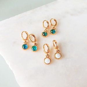 Gold Opal Huggies l Gemstone Hoop Earrings l Minimalist Earrings l Mini Hoops l Everyday jewellery l Gift for her l Birthday Present