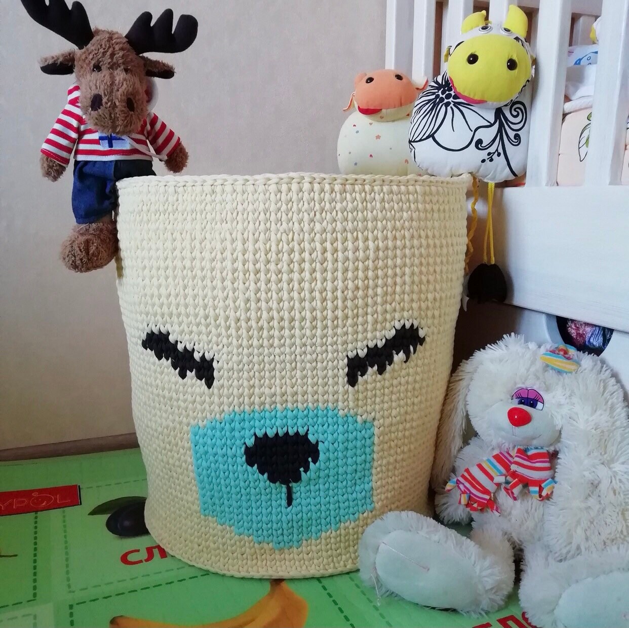 Storage toy basket. Laundry basket. Big round woven basket. Etsy