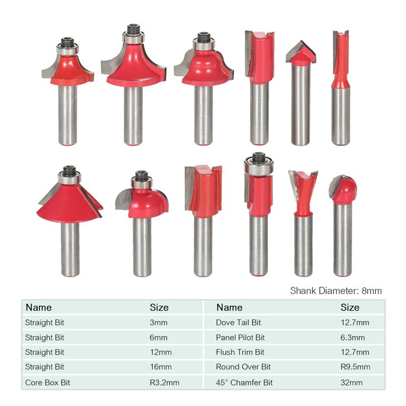 12PCS Milling Cutter Router Bit Set 8mm Shank Mill Woodworking Etsy