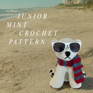 junior mint crochet pattern (pdf download): polar bear with striped scarf