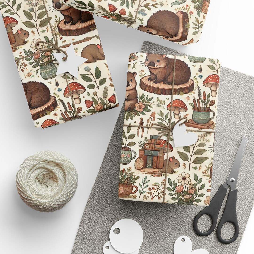 Wombat Wrapping Paper Floral Wrapping Paper Australian Animals Wrapping ...