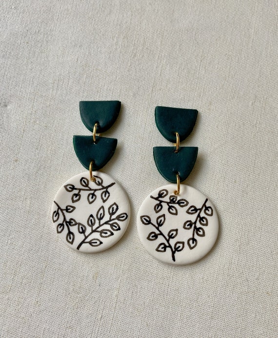 Polymer Clay Earrings Black /& White Floral Collection Hypoallergenic