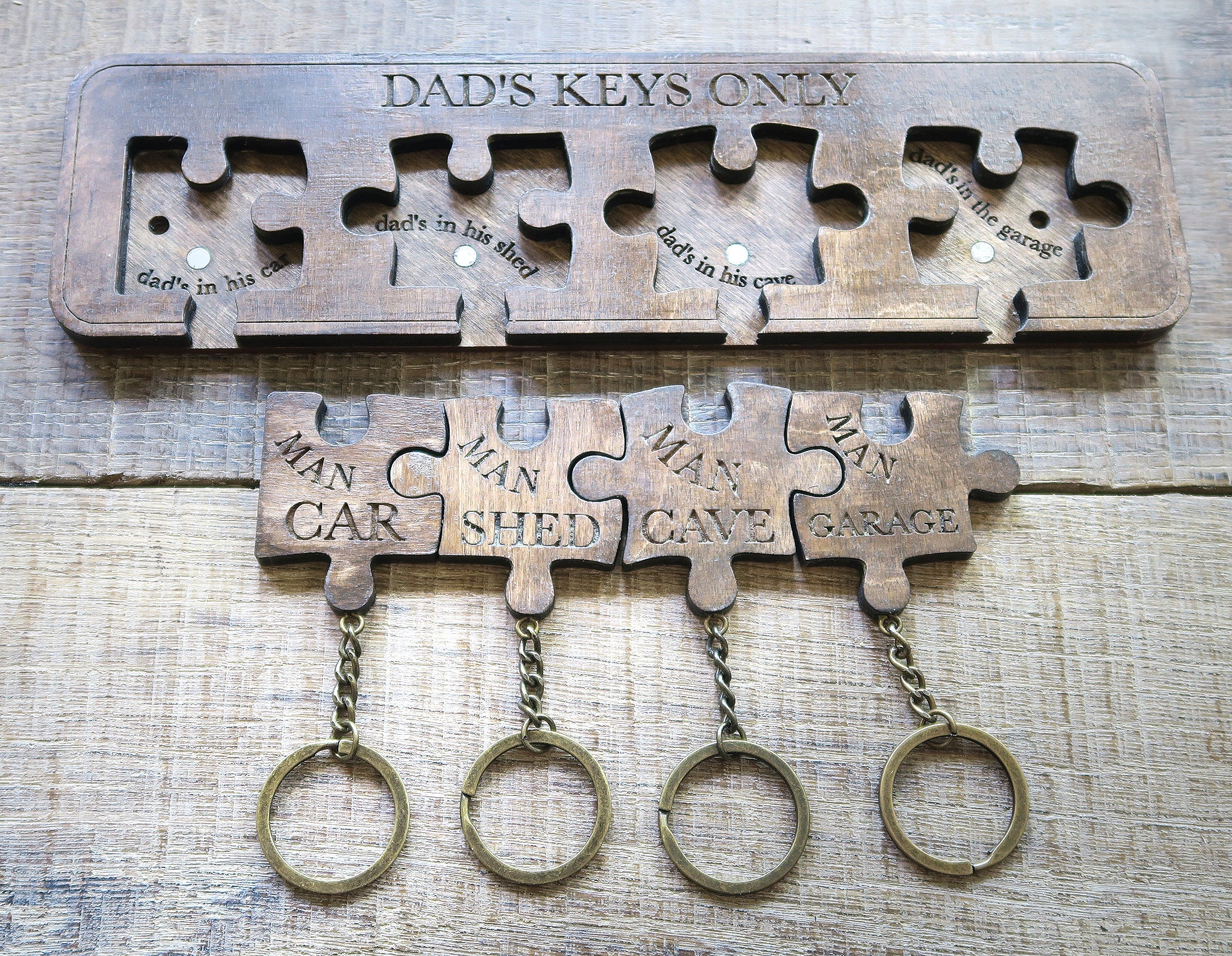GIFT FOR DAD Wooden Keyring Set. Man Cave Man Shed Etsy UK
