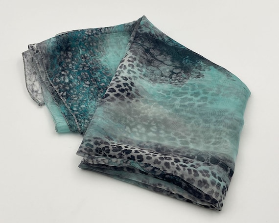 Vintage Blue Leopard and Tie-dye Silk Scarf - image 1