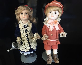 Vintage 1981 Jan Boehring of New Orleans Renoir Girl and Paris Boy Dolls