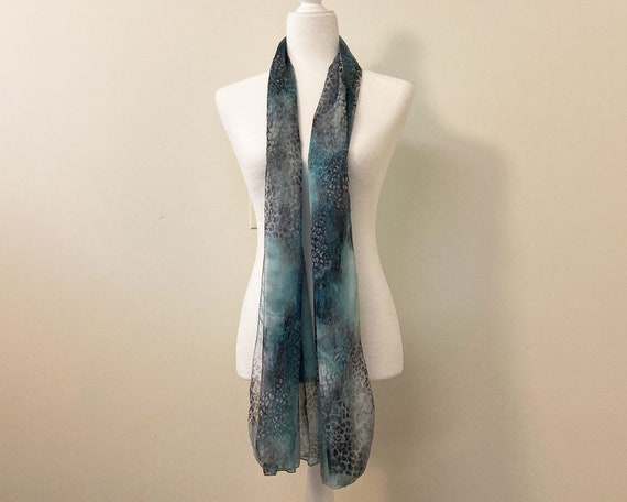 Vintage Blue Leopard and Tie-dye Silk Scarf - image 4