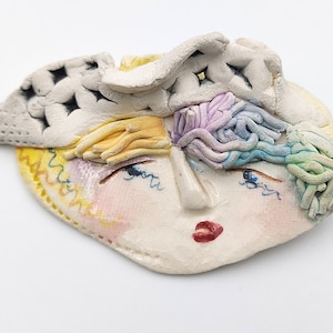 Unique Fabulous Ceramic Hand-Painted Face Pin Signed_Gift for Mothers or Friends