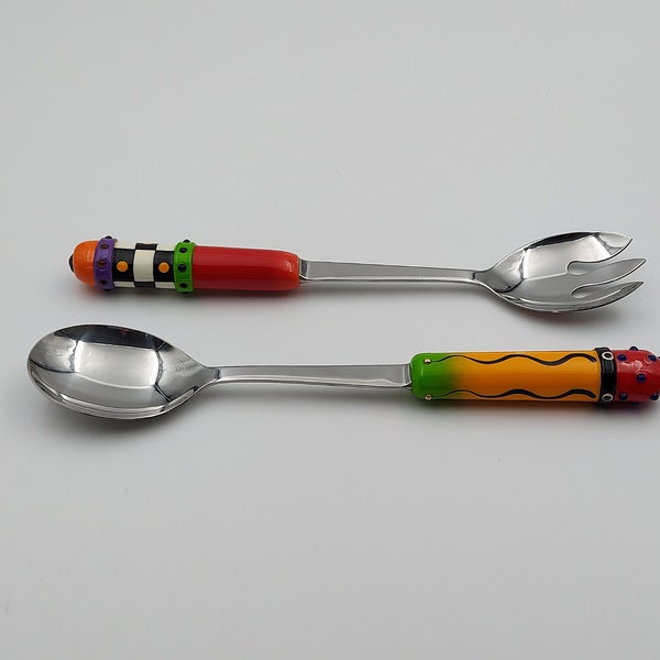 Vintage All U Can Handle Hand Painted Fork & Spoon Server