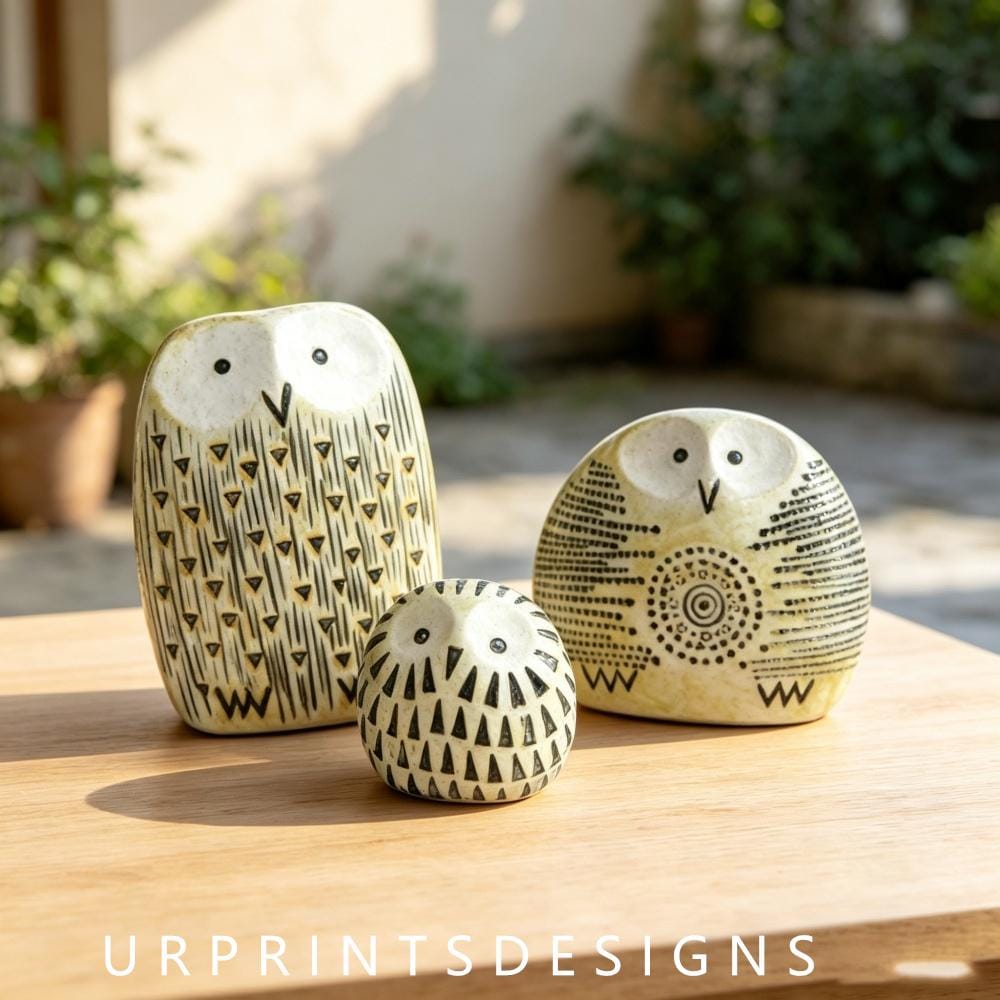 Decor Wisdom Housewarming Gift Hand Drawn Resin Owl Family Figurine Set Vintage Rustic Bookshelf Bal