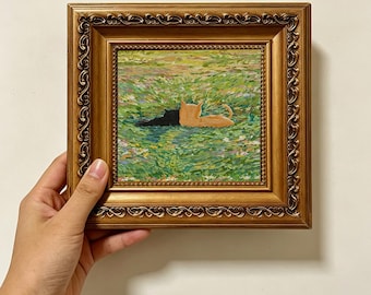 Two Cats Wildflower Meadow custom oil painting from photo, gift for friend, Size 4"×4" Christmas gift