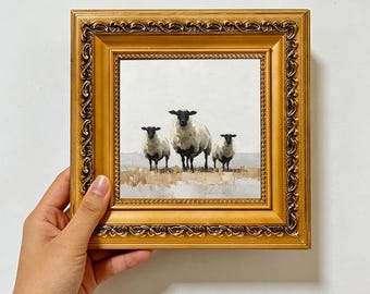 Sheep Family Meadow Oil Painting, Dining Room Wall Art,Custom oil painting from photo, Gift for Friend Christmas gift