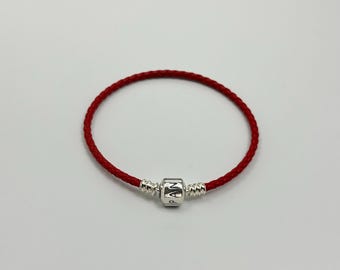 Pandora S925 Woven RED Braided LEATHER Bracelet