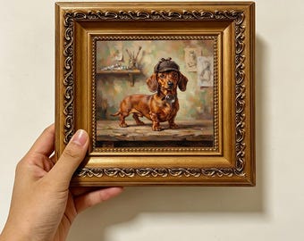 Detective Dachshund Artist Studio Oil Painting Wall Decor Size 4X4 Custom Oil Painting From Photo Gift For Friend