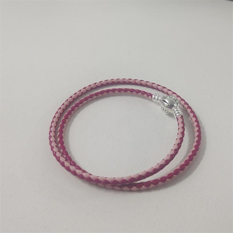 New Pandora Double Woven Pink Leather Bracelet 16.1 Ster