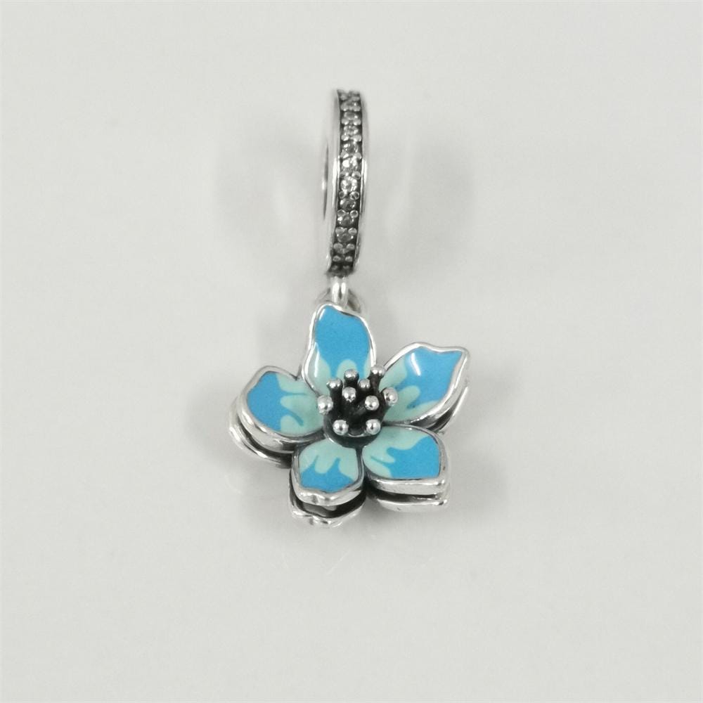 Pandora Blue Blossom Dangle Charm - Etsy UK