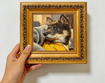 Black Tan Shiba Inu Yellow Hoodie Cozy Couch ,Custom Oil Painting from photo 4x4, Gift for Friend Christmas gift