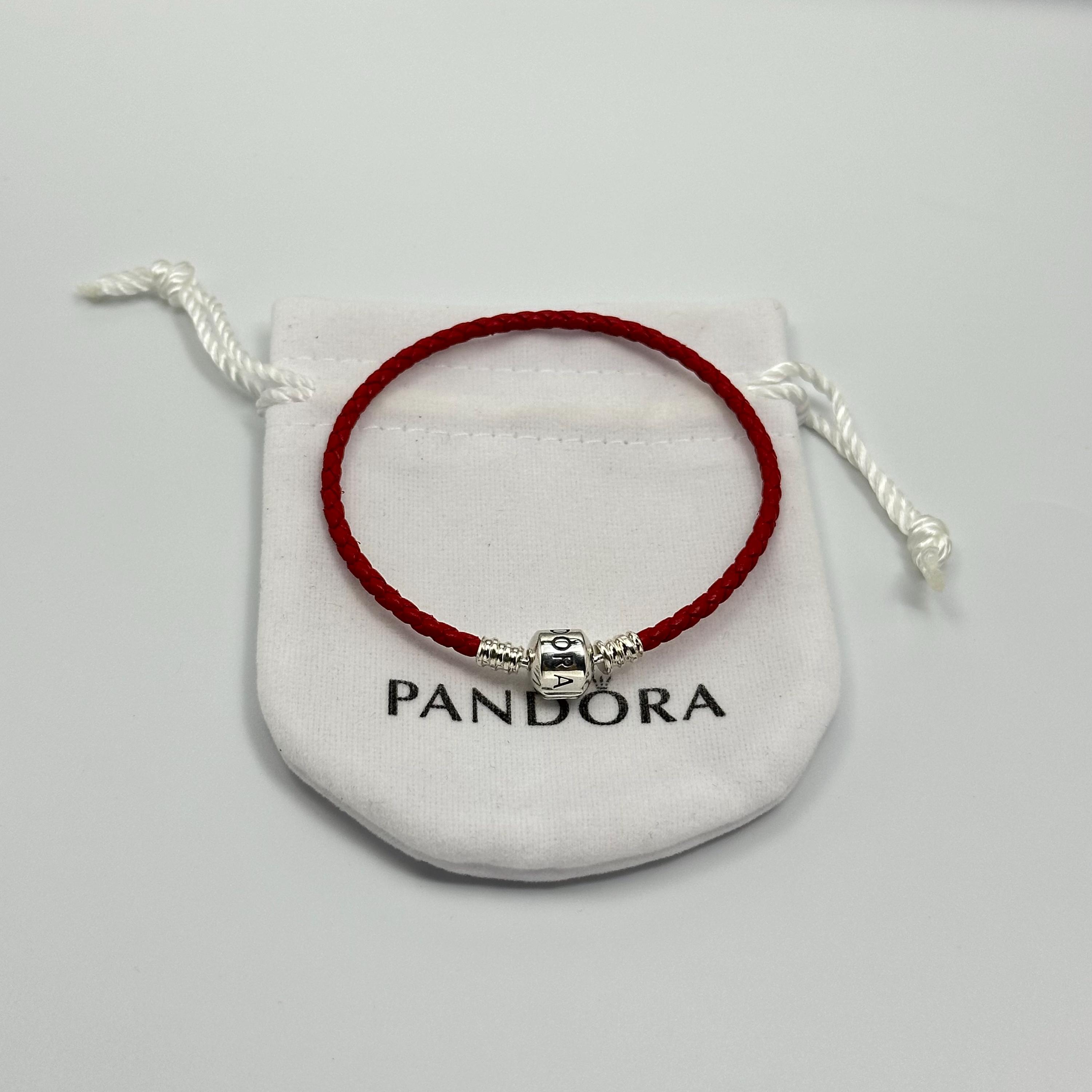 PANDORA 赤 レザー ブレスレット Authentic PANDORA 568777C01 14K Gold Plated Red Woven