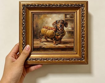 Dachshund Hot Dog Costume Warm Vintage Oil Painting Wall Decor Size 4X4 Custom Oil Painting From Photo Gift For Friend Christmas gift