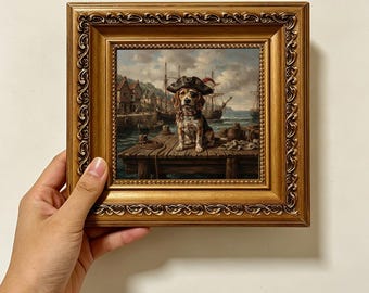 Pirate Beagle Dog Old Harbour Sailing Ship Vintage Oil Painting Wall Decor Size 4X4 Custom Oil Painting From Photo Gift For Friend