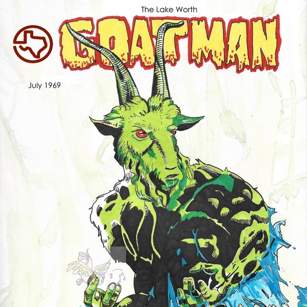 Lake Worth Monster, Goatman, Goat, Texas, Cryptid, Fort Worth, Vintage Style Comic Book Cover Print, Signed