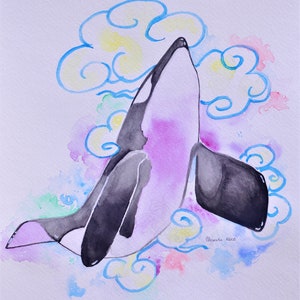 Signed Orca Killer Whale Watercolor Print