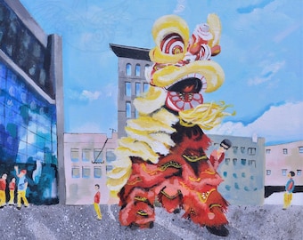 Signed Lion Dance Print Lunar New Year