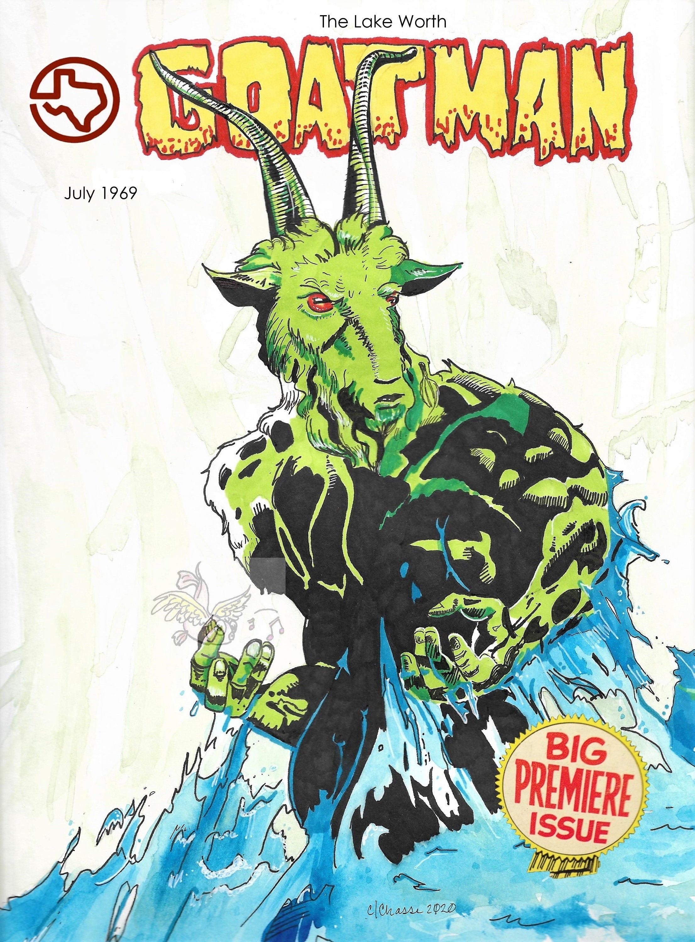 Lake Worth Monster, Goatman, Goat, Texas, Cryptid, Fort Worth, Vintage Style Comic Book Cover Print, Signed