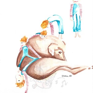 Original Watercolor Weimaraner Dog and Dolls Watercolor Artwork