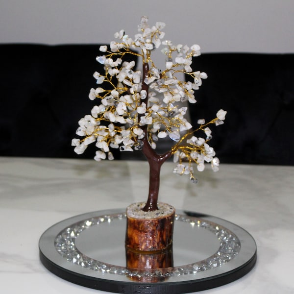 Gemstone tree with Rainbow Moonstone Crystal Chips. Lucky Indoor Decorative Healing Tree