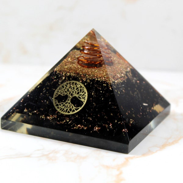 Black Tourmaline Crystal Orgonite Pyramid with Copper Quartz Radiation EMF Protection