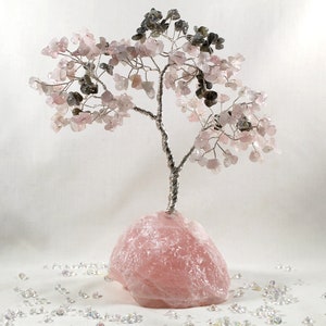 Gemstone tree, rose quartz and labradorite Harmony Serenity Tree handmade gemstone tree, polished chip stones and natural rose quartz base.