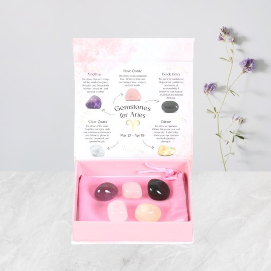 Aries Crystal Gift Set – Zodiac Stones – Astrology Tumbled Crystals ...
