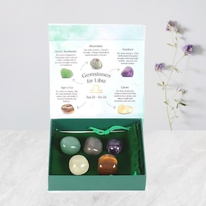 Libra Crystal Gift Set – Zodiac Healing Stones | Libra Astrology Crystals | Balance, Strength & Clarity | Libra Gift Box with Velvet Pouch