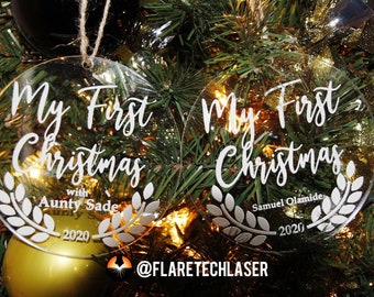 Personalized Acrylic Christmas Ornament, My First Christmas, Keepsake Gift
