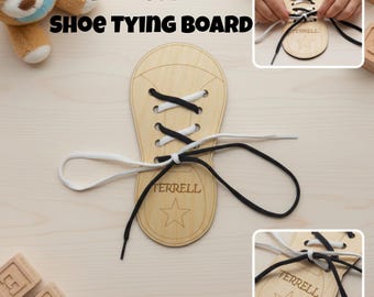 Planche d'entraînement en bois personnalisée pour attacher les chaussures Montessori | Activité de motricité fine | Cadeau pour tout-petits et enfants d'âge préscolaire