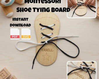 Personalized Montessori Shoe Tying Board | Wooden Lacing Toy (PDF/SVG)