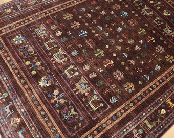 Rugsotic Carpets Hand Knotted Gabbeh Silk Mix 5'x8' Area Rug Contemporary Light Brown LSM530 Rugsotic Carpets Hand Knotted Gabbeh Silk Mix 5'x8' Area Rug Contemporary Light Brown LSM530