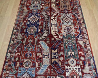 4x6 アフガンキリムラグ：幾何学模様のハンドメイドウールエリアラグ