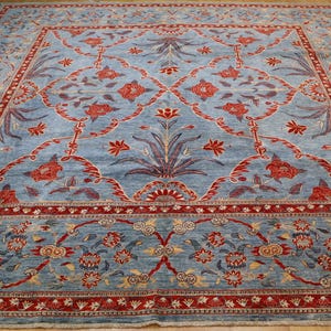 10x10 Blue Square Area Rug - Super Fine Quality Persian Style Hand knotted Rug made W/ Special FERAHI Wool Veg Dyes - Big Square carpet