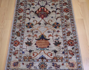 3x4 Taupe Gray Waziri Rug: Afghan Hand Knotted Wool Oriental Rug