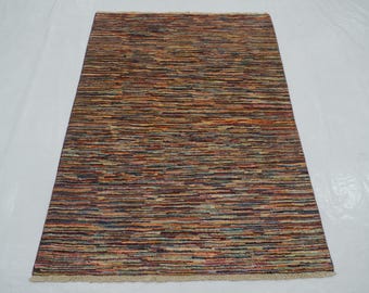 3x5 Afghan Gabbeh Rug - Hand Knotted Wool, Multicolor Stripes